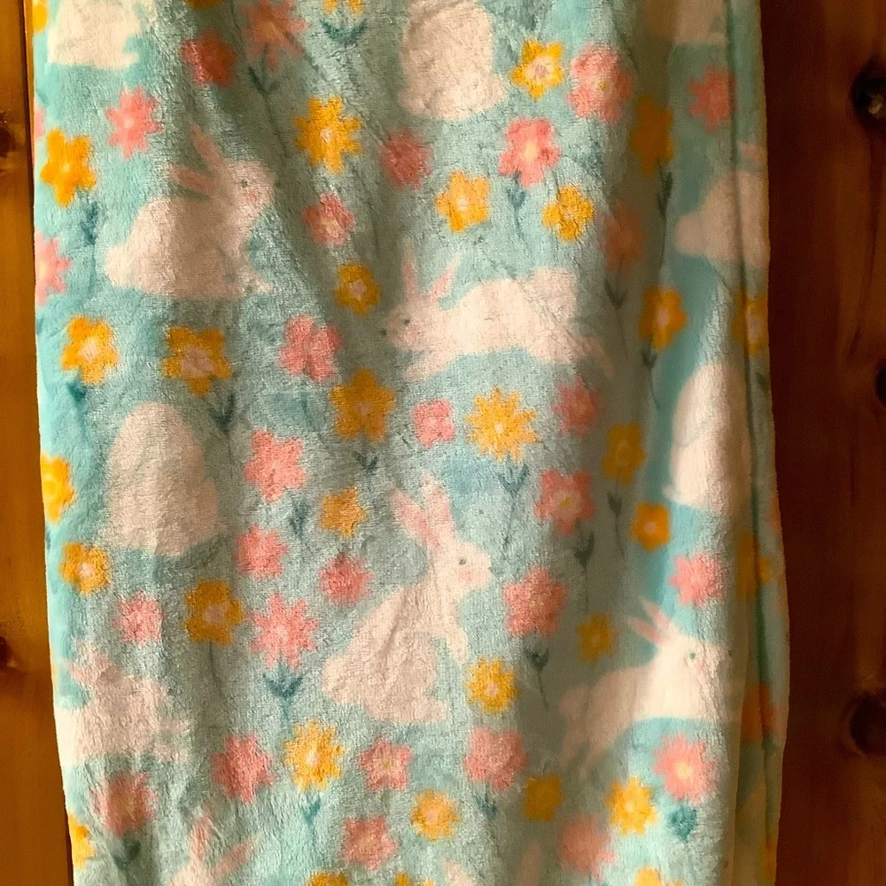 Velvet Plush Oversized Easter Bunny & Floral Throw